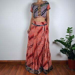 Two Piece Indian Pakistan Dress Lehenga Chaniya Choli Garba Maroon Dress